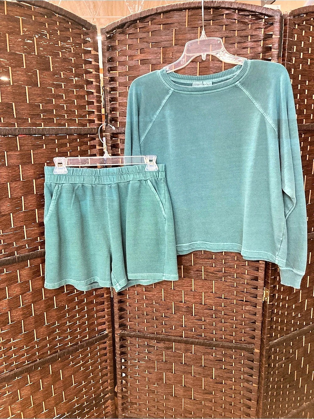 Zenana Green Shorts Fleece Lounge Set New Small Athleisure Cozy Resortwear